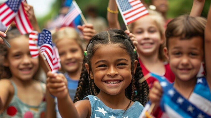 Children waving American flags